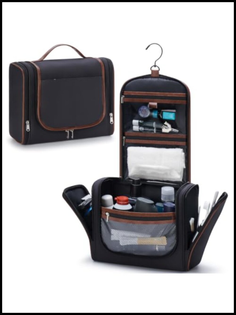 Large Hanging Travel Toiletry Bag Faux Leather Polyester Multi Compartment